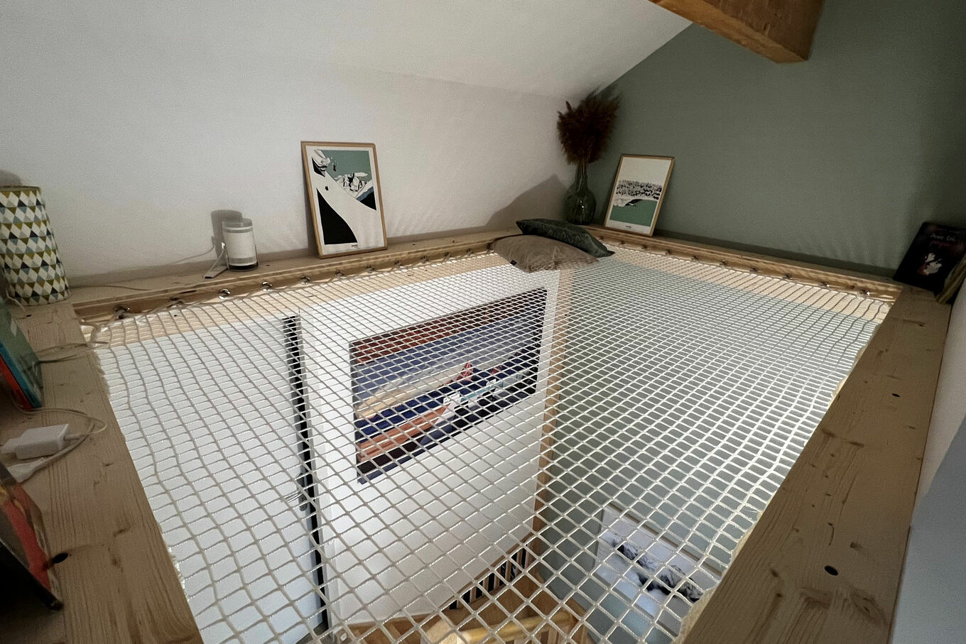 Filet mezzanine interieur cadre bois