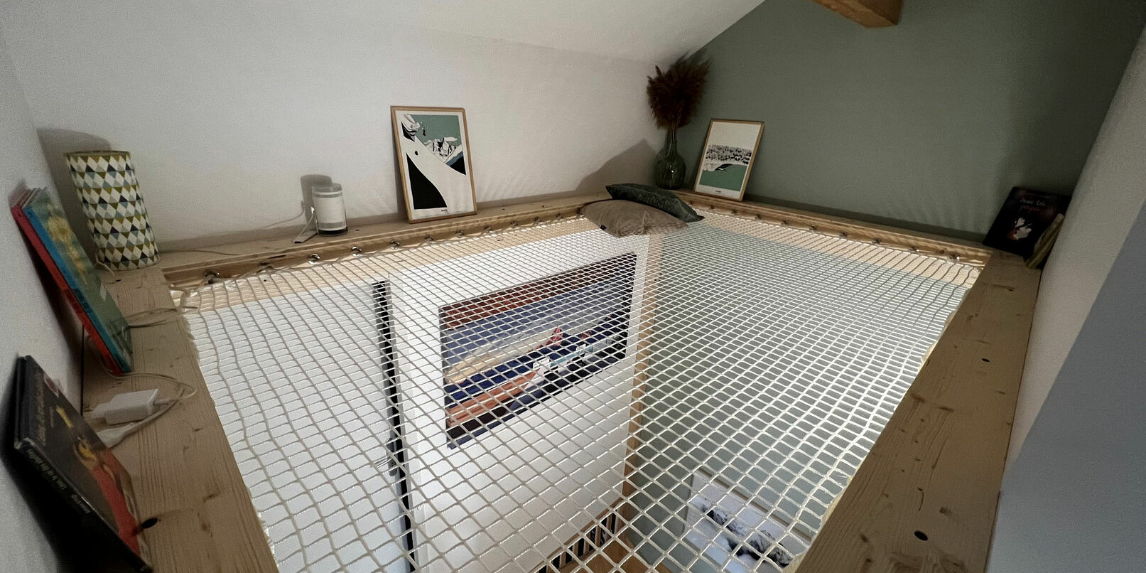 Filet mezzanine interieur cadre bois