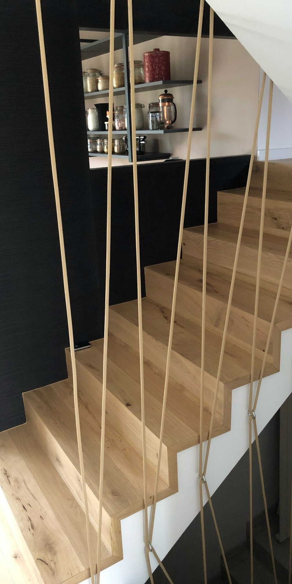 Filet garde corps interieur escalier cordage